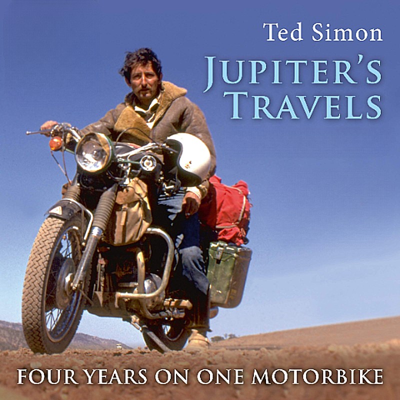 Ted Simon riding a Triumph Tiger 100 motorcycle.