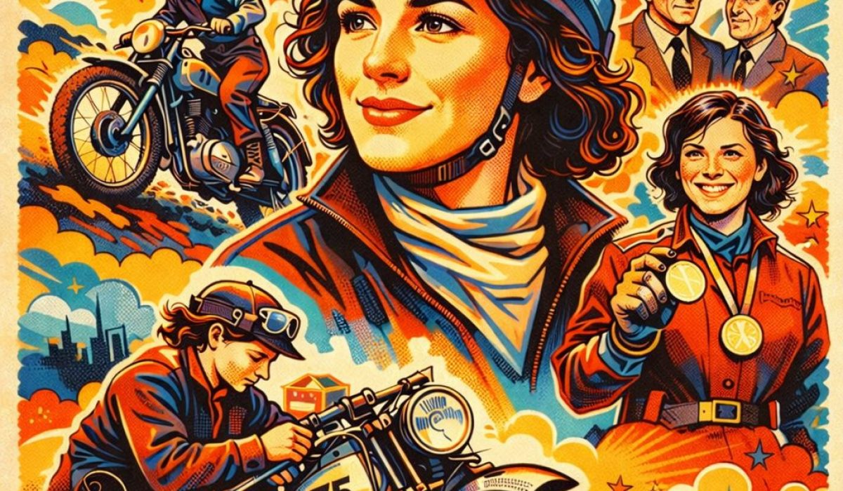 Olga Kevelos pioneering motorcycle racer illustration