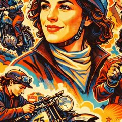 Olga Kevelos pioneering motorcycle racer illustration