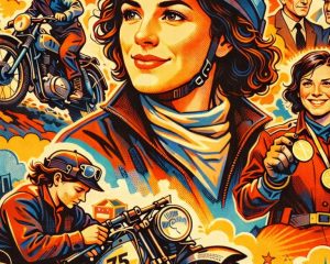 Olga Kevelos pioneering motorcycle racer illustration