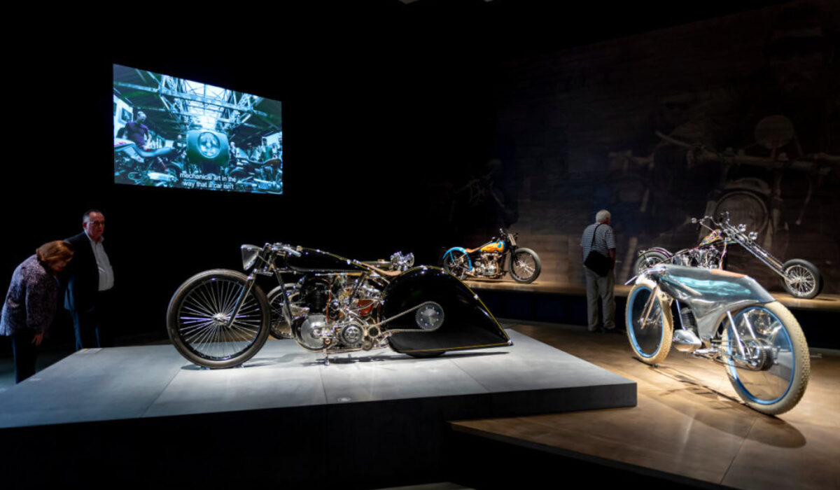 Installation view The Motorcycle: Design, Art, Desire 28 November 20 – 26 April 21 Gallery of Modern Art, Brisbane Photograph: Chloë Callistemon, QAGOMA