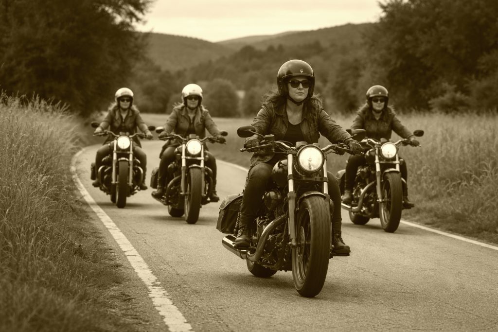On quieter roads, the rhythm becomes shared—riders falling into the same pace, not by design, but by distance traveled.